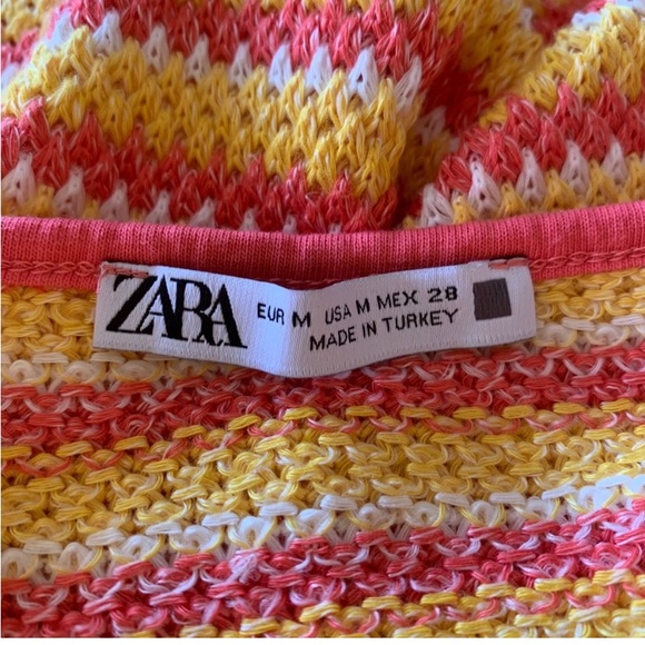 Zara Orange Yellow White Striped Crochet Knit Maxi Dress Size Medium - Picture 2 of 6